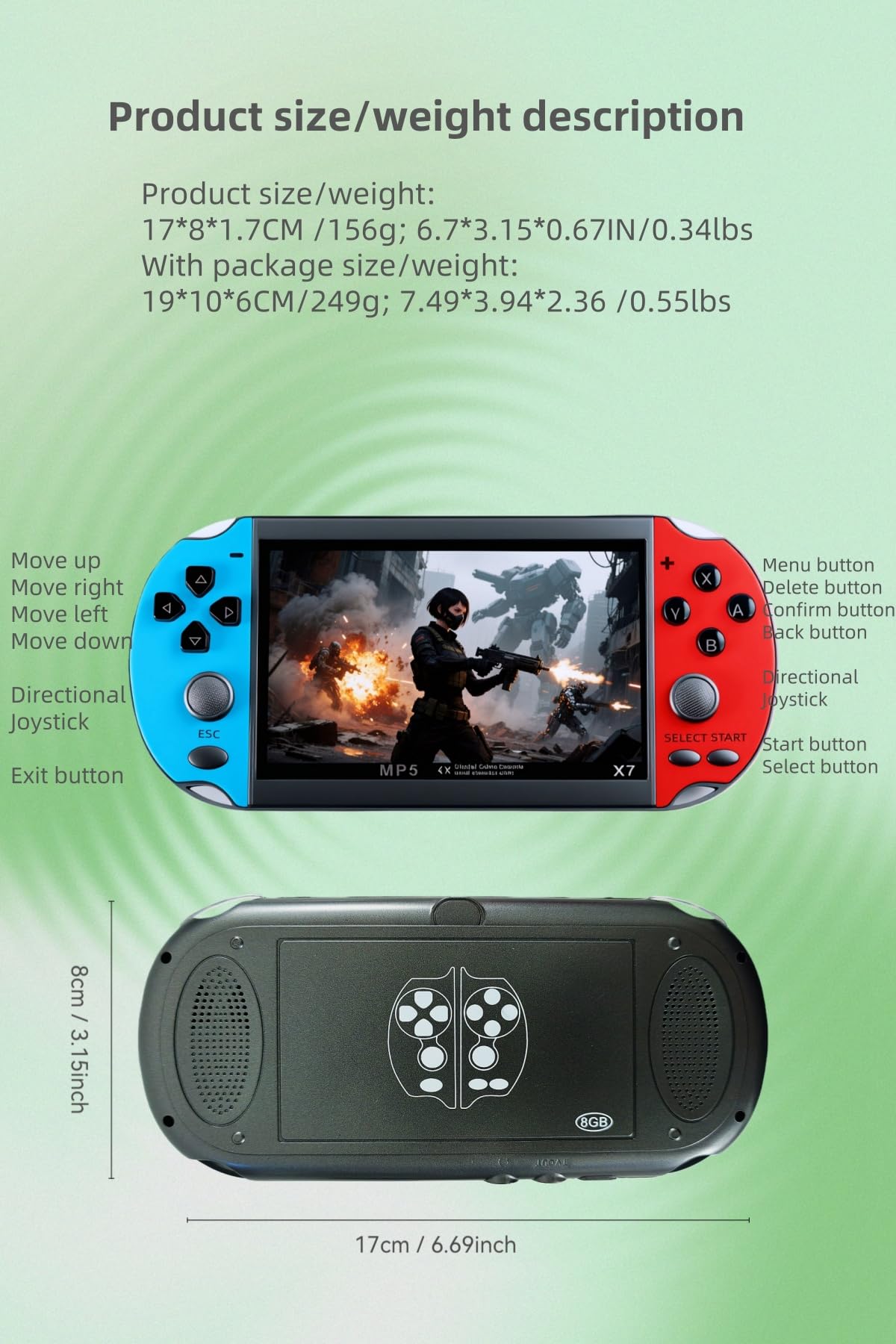 Consola de Videojuegos portátil YHFITN con Pantalla IPS de 4,3" - Juegos Integrados, Compatible con Salida de TV, con batería Recargable. Diversión clásica para Todas Las Edades.