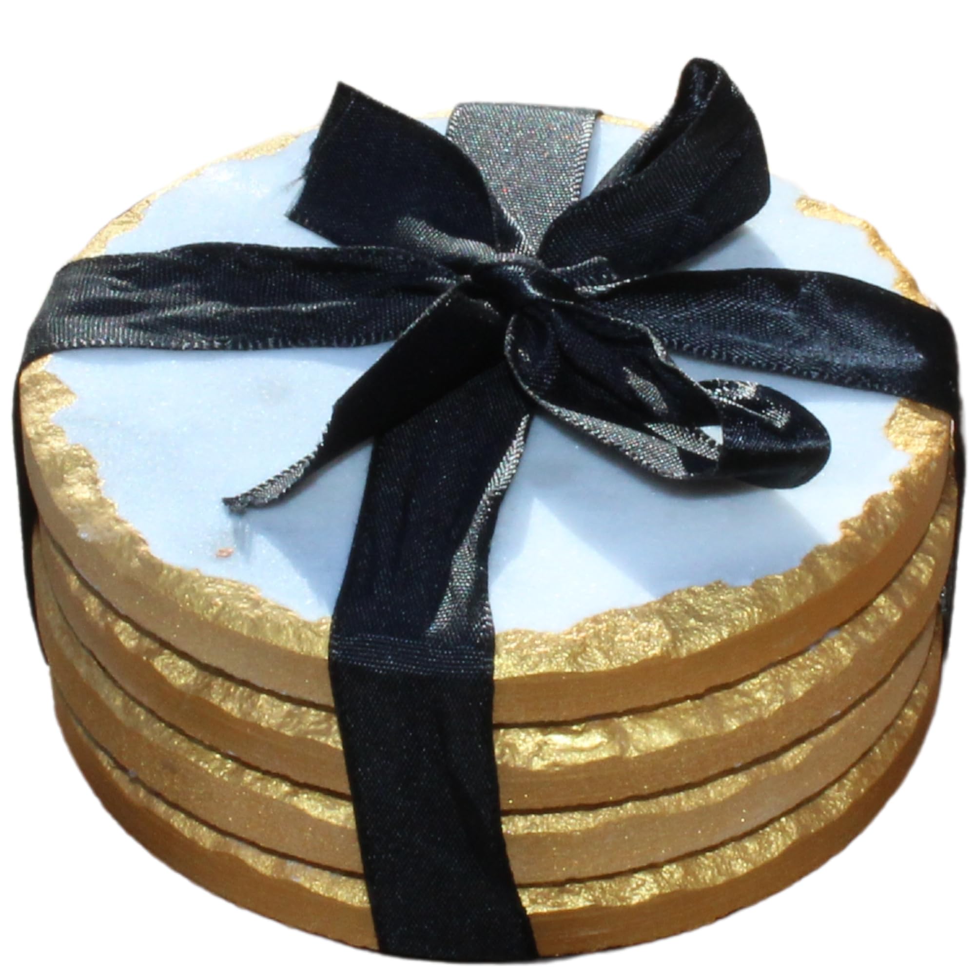 Set of 4 - White and Gold Edge Marble Stone Coasters Polished Coasters – 3.5 Inches (9 cm) in Diameter – Protection from Drink Rings -CraftsOfEgypt