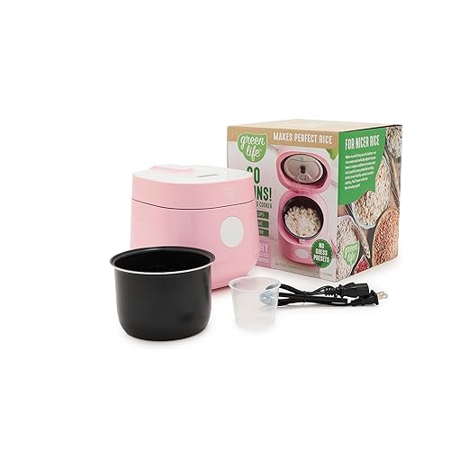 GreenLife Healthy Ceramic Nonstick 4-Cup Rice Oats and Grains Cooker, PFAS-Free, Dishwasher Safe Parts, Pink