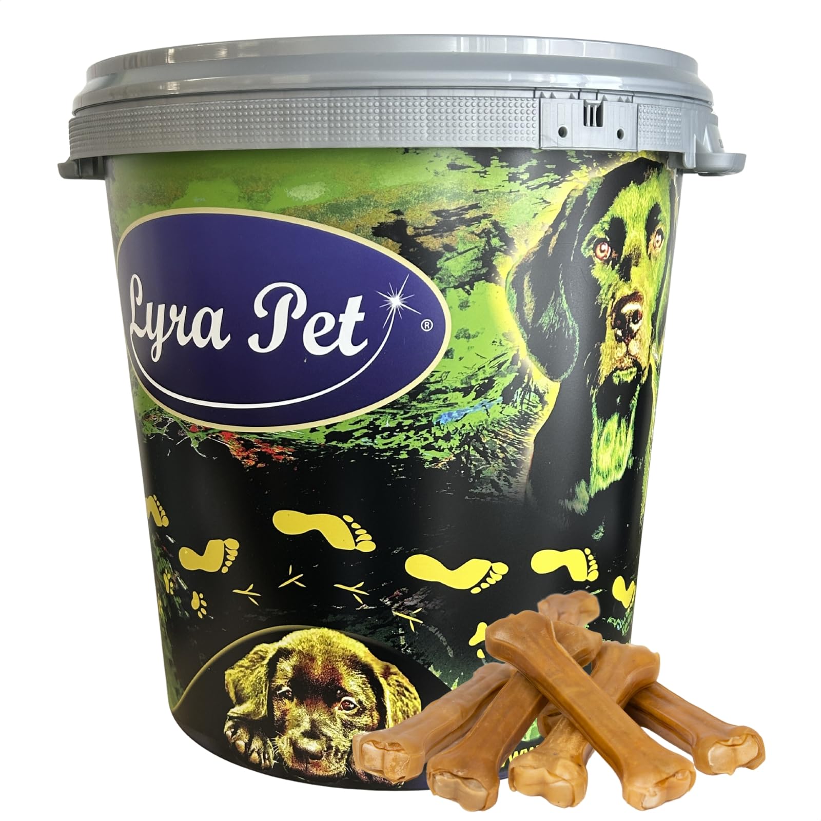 Lyra Pet® 20 pièces d'os à mâcher en Peau de bœuf, env. 25 cm, séchés + bidon de 30 L