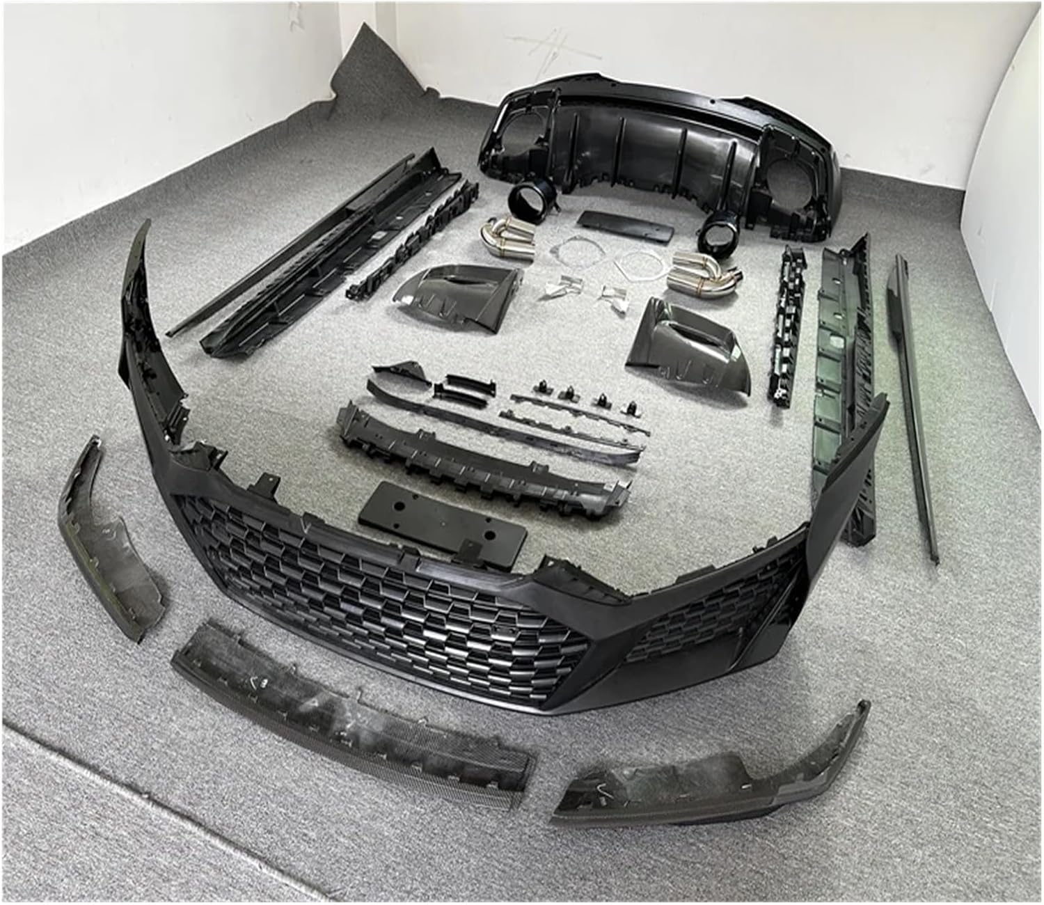 Car Body Kit Compatible with Audi R8 2016-2018 Upgrade to 2019-2022 Front Bumper with Grille,Front Lip,Rear Diffuser,Spoiler