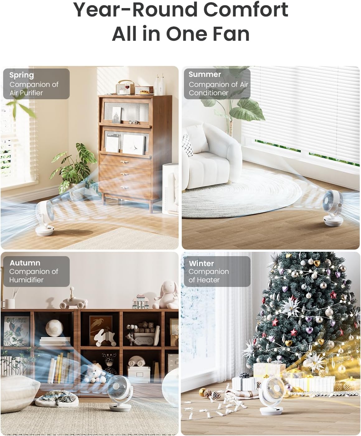 Fan for Bedroom, 13" Air Circulator Fans with Remote, 120°Vertical Manual +90°Oscillating Desk fan, 60ft Powerful Airflow, Portable Fan With 4 Speeds, 4 Modes, 12H Timer, 25dB Quiet Smallfan (White) - Image 7