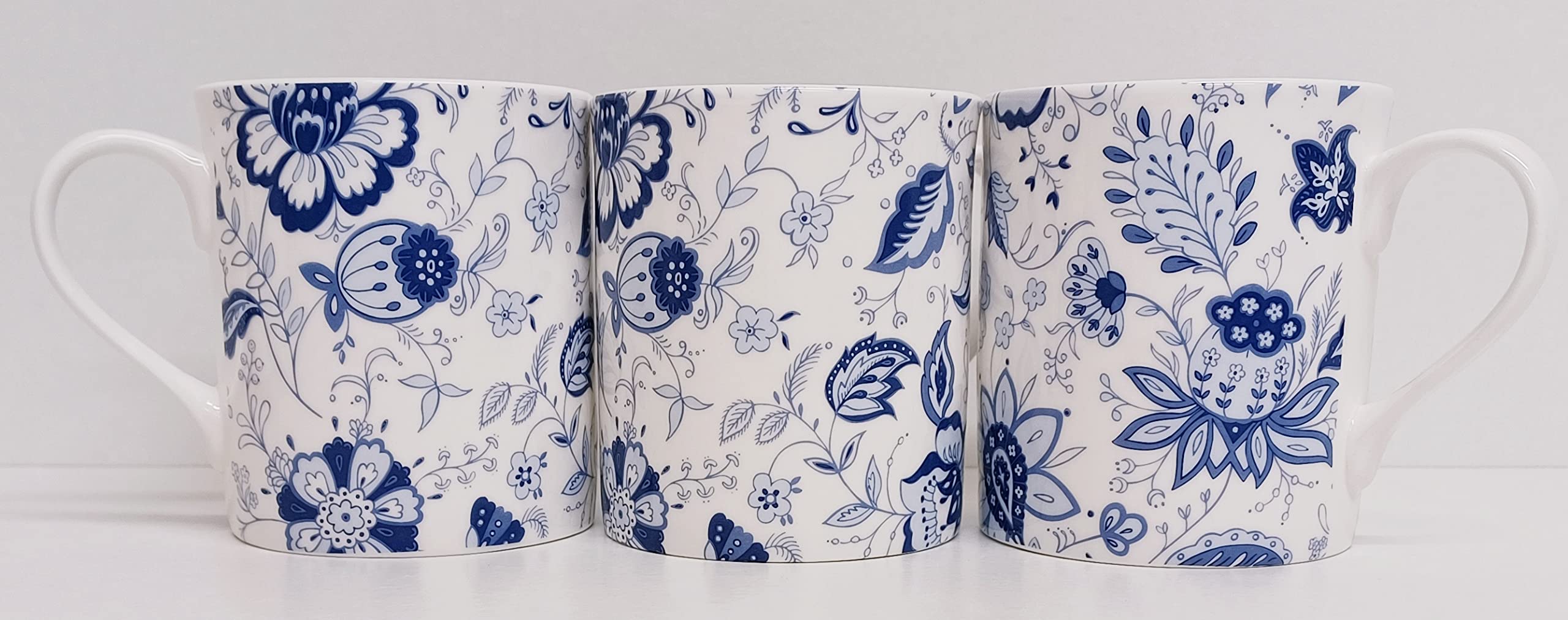 Blue Persia Mugs Set 6 kubków Fine Bone China Blue & White Floral Oriental Balmoral 250 ml kubki ręcznie dekorowane UK