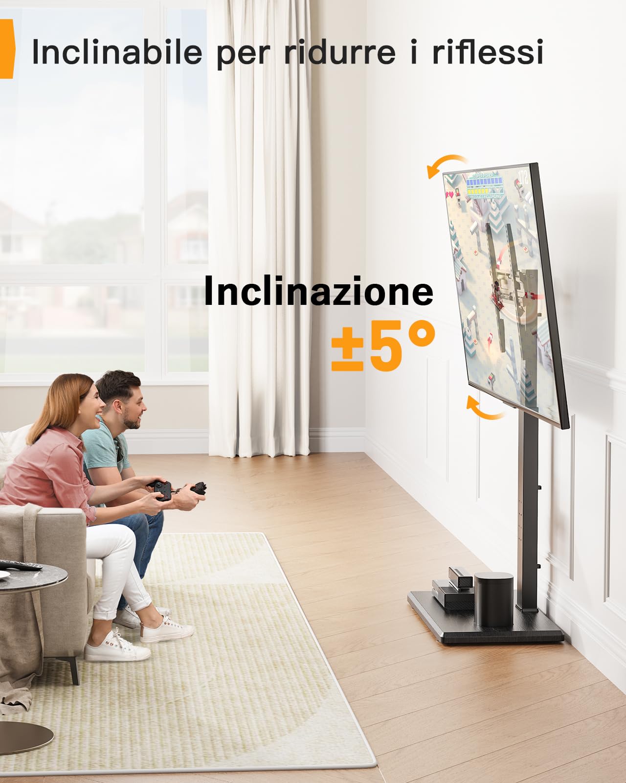 PERLEGEAR Supporto TV da pavimento universale per TV da 30 a 70 pollici Fino a 40 KG, porta TV da terra regolabile con rotazione e inclinazione, 8 altezze regolabili, VESA Max 400x400 mm