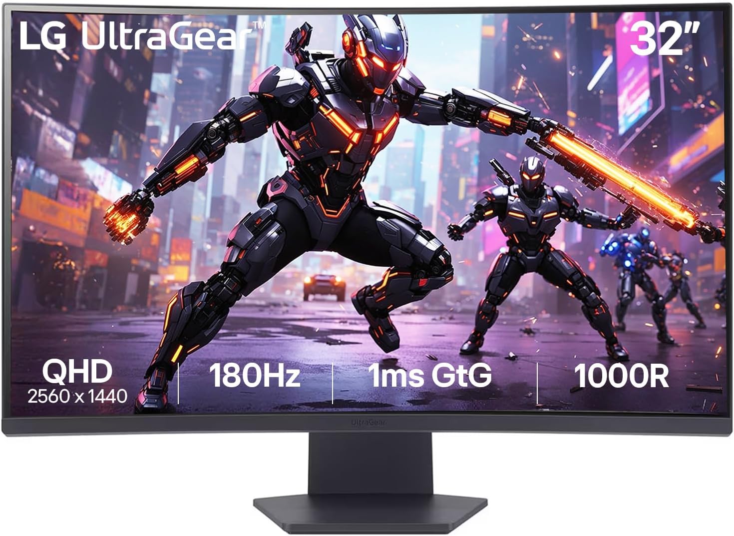 LG 32GS60QC 80cm (32 Inch) Ultragear Curved (1000R) QHD (2560x1440) Gaming Monitor, 180Hz, 1ms, 3-Side Virtually Borderless, Anti-Glare, DP, HDMI X 2, HP Out, AMD FreeSync™, Tilt Adjustment (Black)