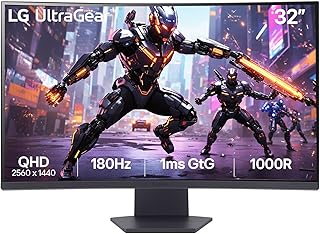 LG Ultragear™ 32GS60QC, 32 inch (81.28 cm), QHD 2560 x 1440 1000R Curved, 180Hz, Black, 1ms, AMD FreeSync™, HDR10, VESA Certified, HDMIx2 DisplayPort, 3-Side virtually Borderless Gaming Monitor