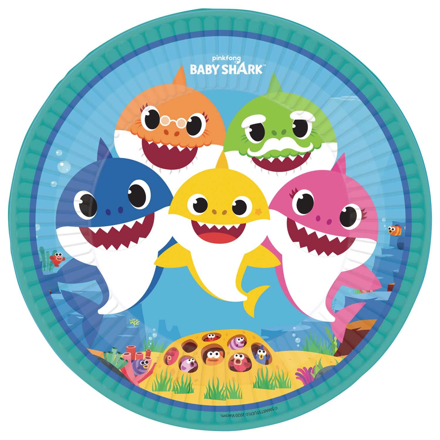 Amscan Weiß 9909039-66 - Baby Shark Kids Birthday Party Paper Plates - 8 Pack