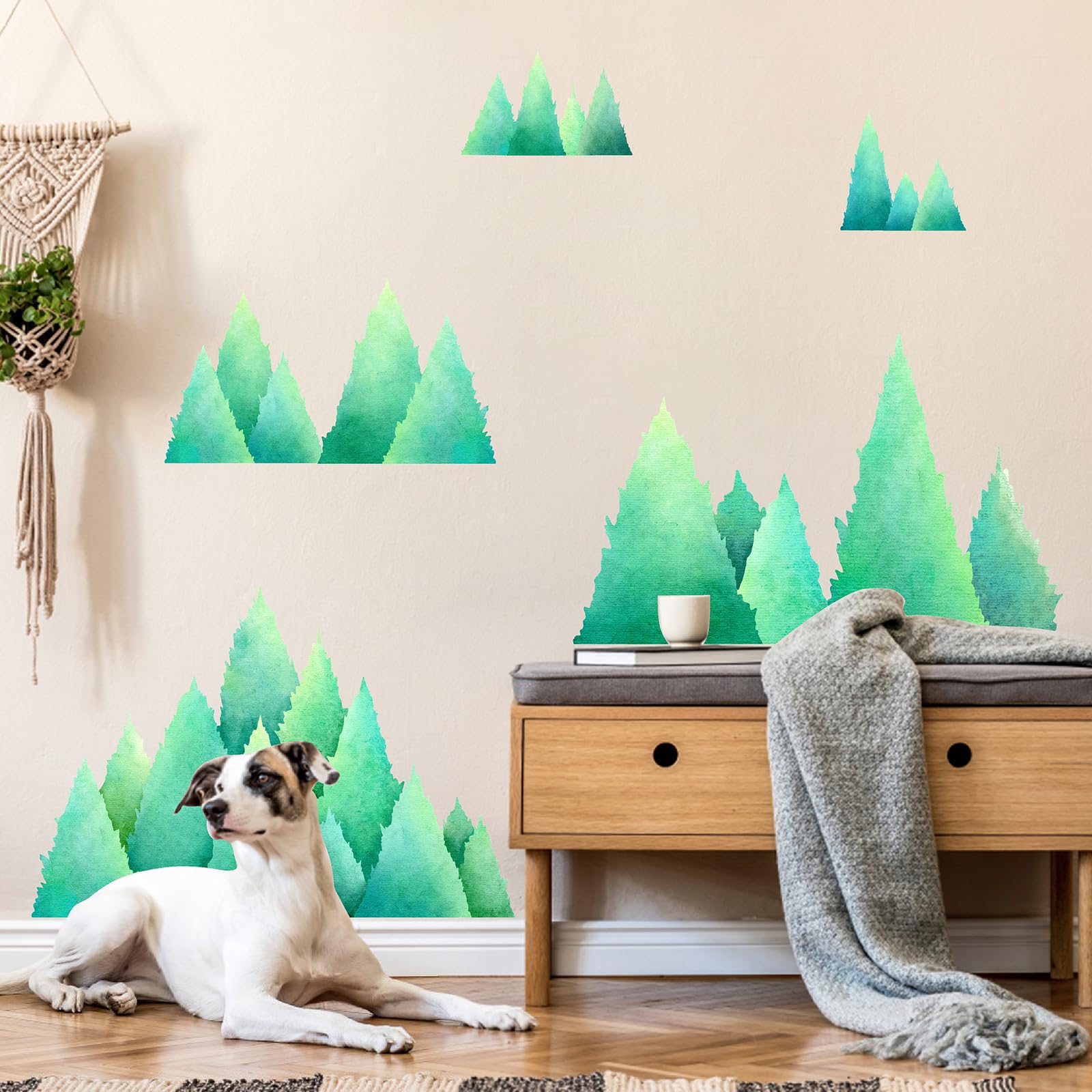 Watercolor Pine Tree Wall Decals Large Evergreen Tree Wall Stickers Green Tree Branch Wall Decals Forest Woodland Tree Wall Stickers for Nursery Bedroom Living Room Decor - Image 4