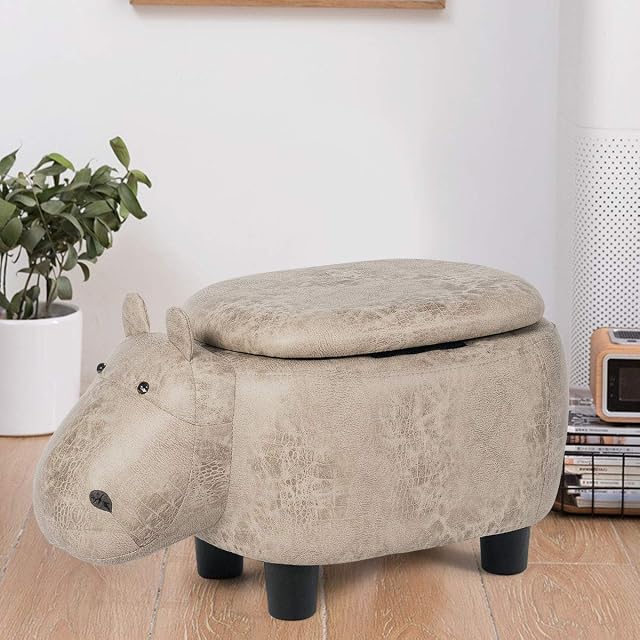 CASART Animal Storage Ottoman, Padded Ride-on Footstool with Flip Top Lid & Non-Slip Feet, Wooden Frame Decoration Footrest Organiser Chest for Bedroom, Living Room, Office (60 x 32 x 30 cm, Grey)