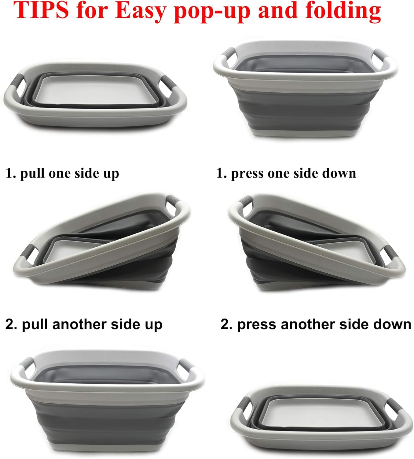 SAMMART Set of 2-31L (8.1 Gallon) Collapsible Plastic Laundry Basket-Pop Up Storage Container-Portable Washing Tub-Space Saving Hamper/Basket, Water Capacity: 23L (6 Gallon) (2, Light Grey)