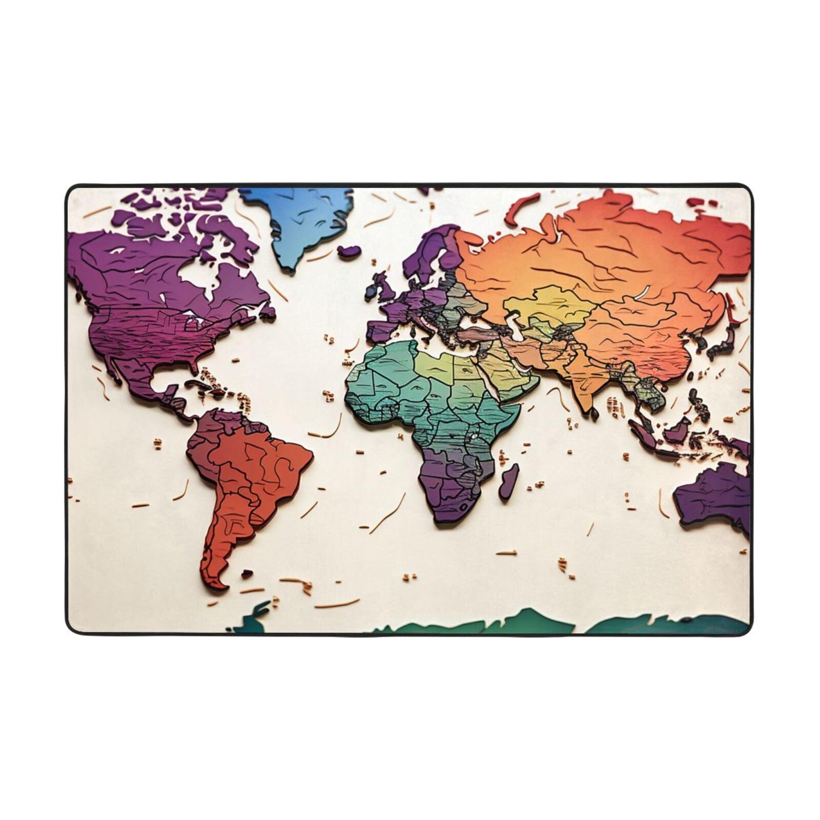 Tapis vintage pour salon et chambre motif carte du monde
