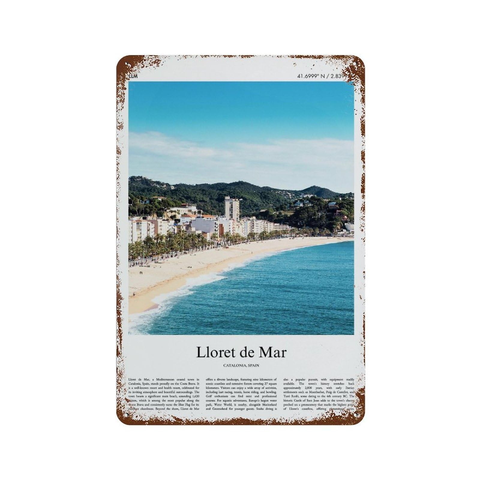 xiaoxiaoshen Lloret De Mar Catalonia, Spain City Scenery Wall Decor Art Metal Tin Poster Modern Home Decor Art Home Bar Shop Decorations Vintage Sign 30x20cm