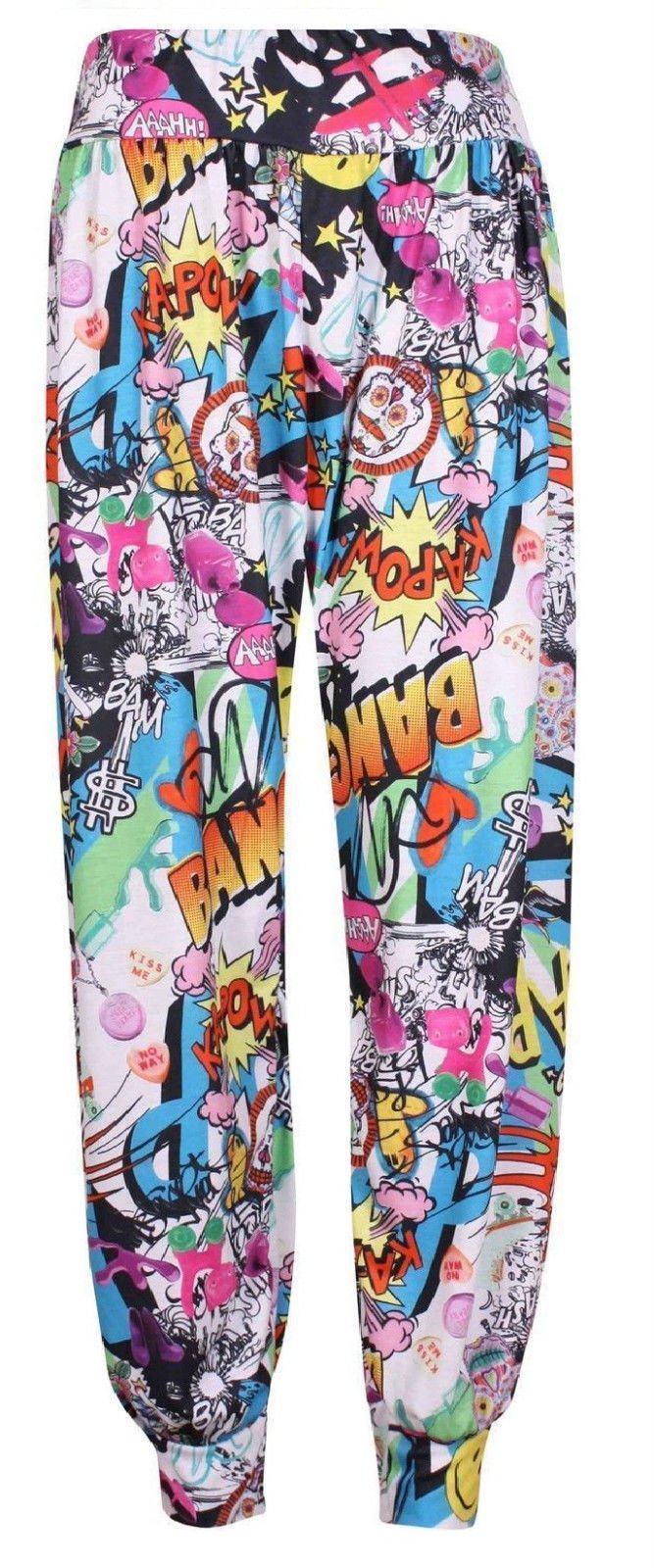 Crazy Girls Girls Bang Print Crazy Womens Hareem Trouser Ladies Plain Baggy Harem Ali Baba Casual Pants (24/26, )