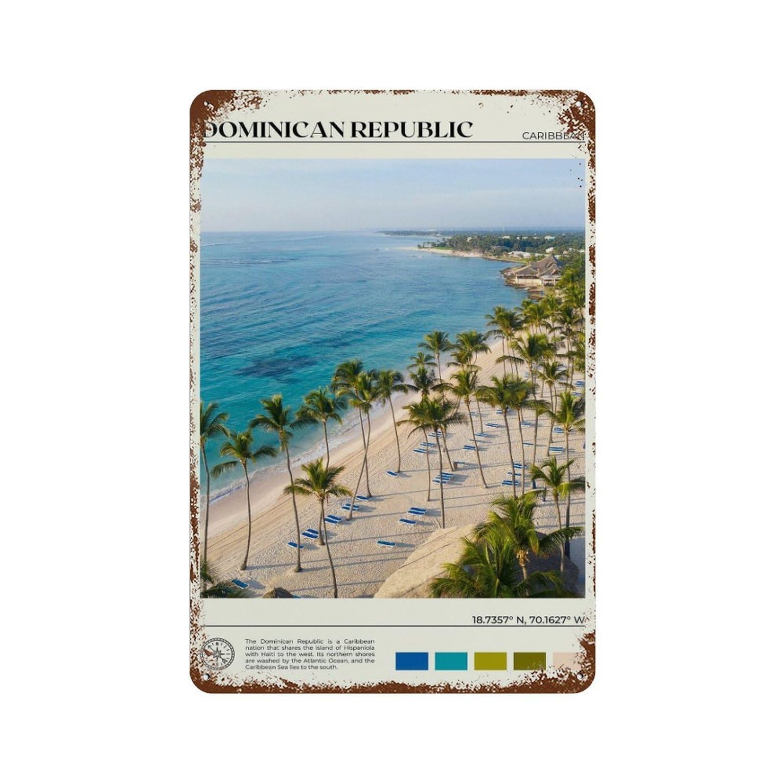 xiaoxiaoshen Real Photo Dominican Republic Caribbean Wall Decor Art Metal Tin Poster Modern Home Decor Art Home Bar Shop Decorations Vintage Sign 30x20cm