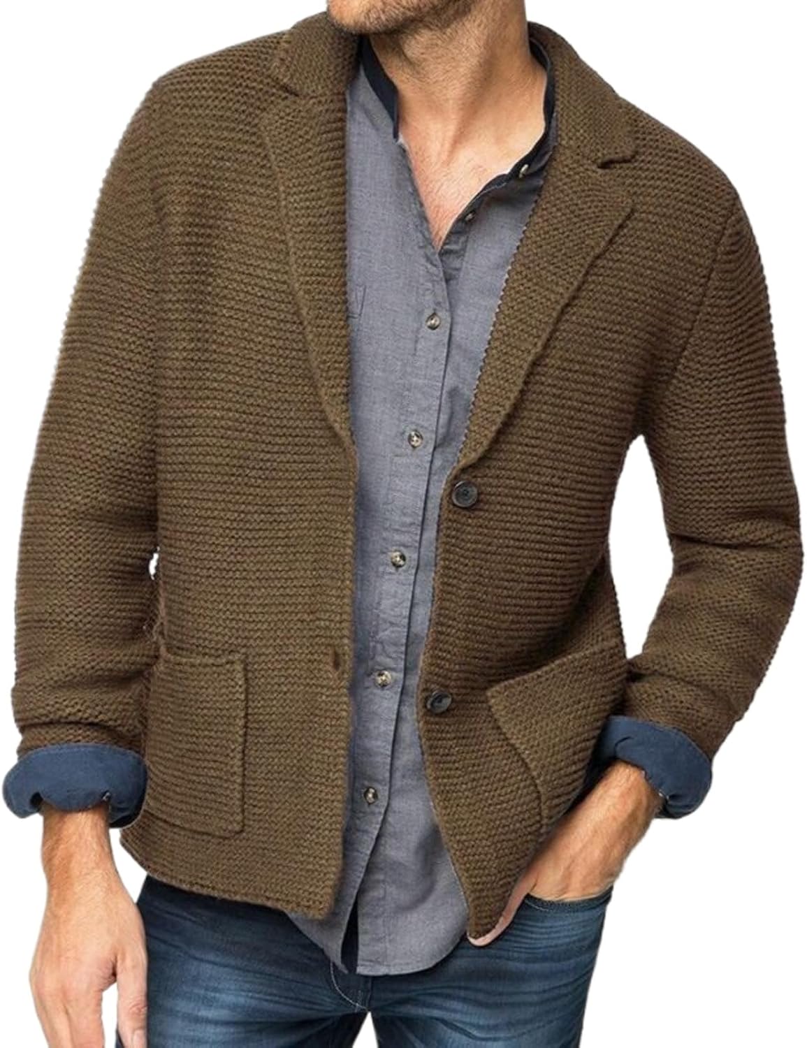 Autumn and Winter Sweater Cardigan Men's Lapel Knitted Blazer