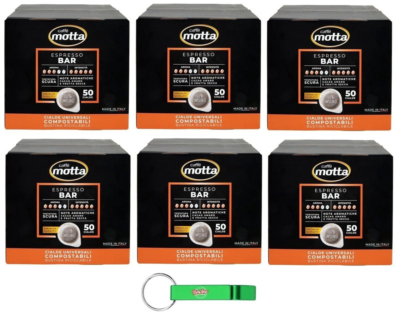 6er-Pack Caffè Motta Espresso Bar Caffè in Cialde,Neapolitanischer Espresso 50 Kaffeepads ESE 44 mm + Beni Culinari Kostenloser Schlüsselanhänger