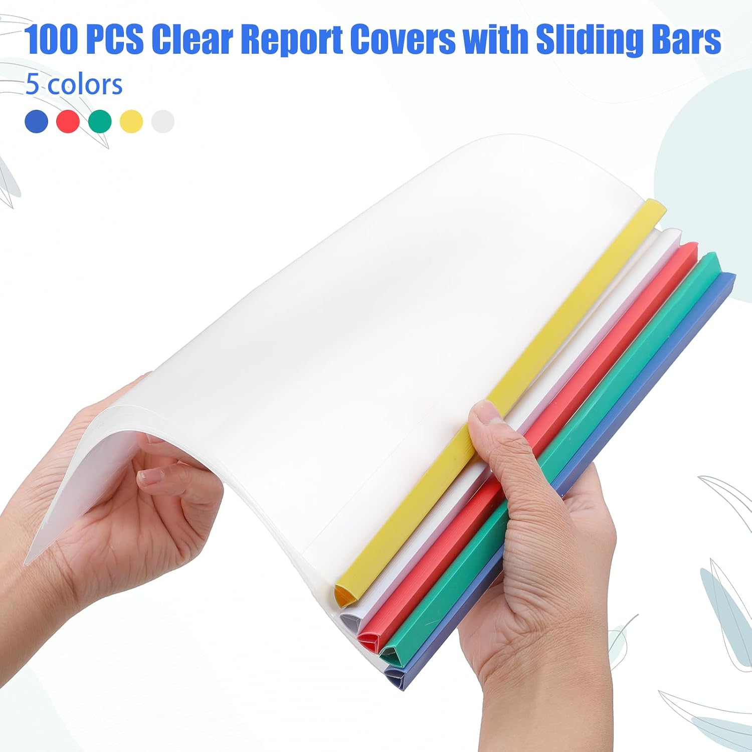 100 Pcs Report Covers with Sliding Bar - 5 Color Plastic Document Binders Clear Report Covers for A4 Paper Presentation Folder School Office Organization 8.7 x 12.2 Inch