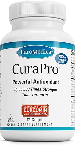 Miniatura 8 de EuroMedica CuraPro - 750 mg, 30 cápsulas blandas - Suplemento de curcumina de cúrcuma de alta potencia - Soporte clínico para hígado, cerebro,