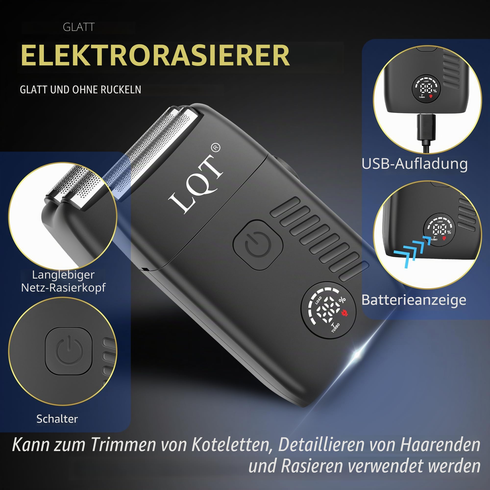 Haarschneidemaschine für Männer, 4-teiliges professionelles Fellpflegeset mit Haarschneidemaschine, LED-Power-Display, Detail-Trimmer und Nasentrimmer, komplettes kabelloses Set für den Heimfriseur