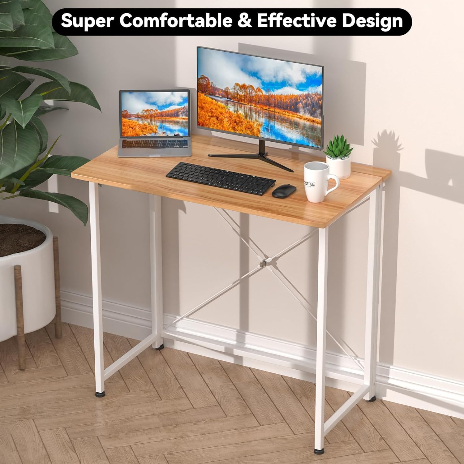 Scrivania Pieghevole Salvaspazio, 80x45.5x74 cm, Scrivania Computer, Scrivania Richiudibile, Struttura in Metallo, Moderna e Semplice per ufficio, Studio, Camera da Letto