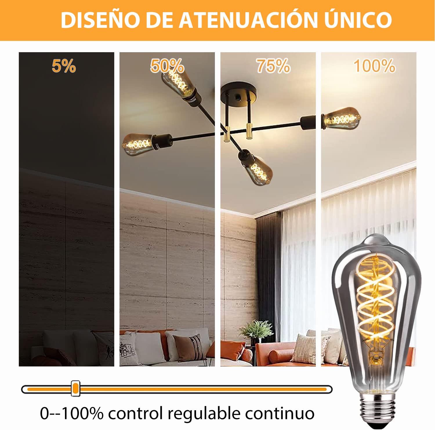 Bombilla Edison Vintage E27,ST64 6W Bombilla LED E27 Regulable Ideal Para Iluminación Nostálgica y Retro en la cafetería del hogar, Vidrio gris - 6 piezas（3PBT2）