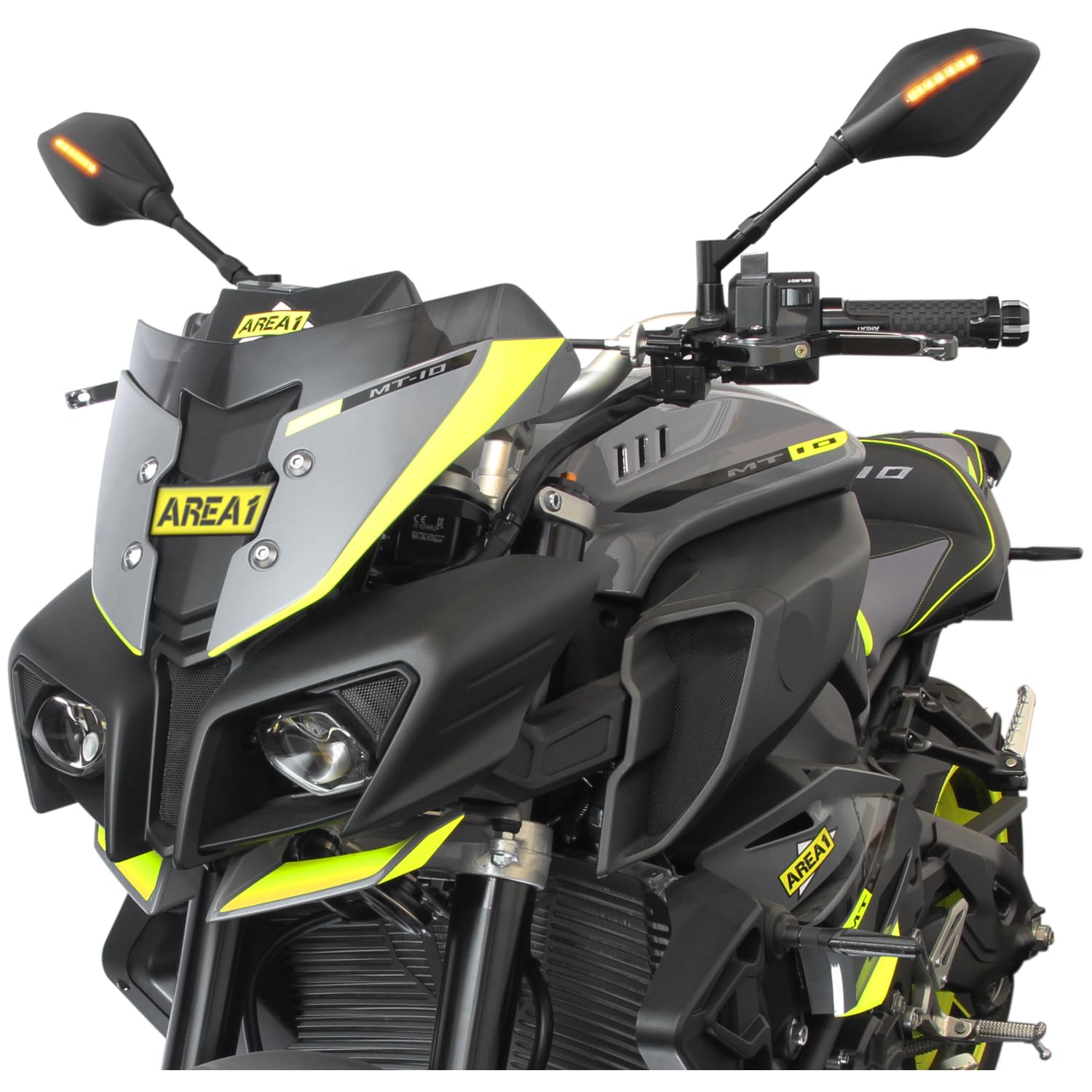 Area1 Espejo de motocicleta"LEDS", incluye intermitente, certificado E, soporte deportivo (27 – 52 mm) (LEDS)