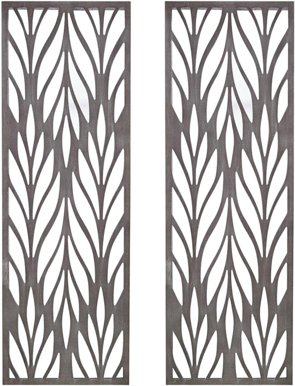 Florian Wall Art - Carved Wooden Botanical Leaves Framed, Natural Sheen Finish - Modern Décor for Living Room, Ready to Hang Bedroom Decoration, 12"W x 36"H x 1"D, Reclaimed Grey 2 Piece