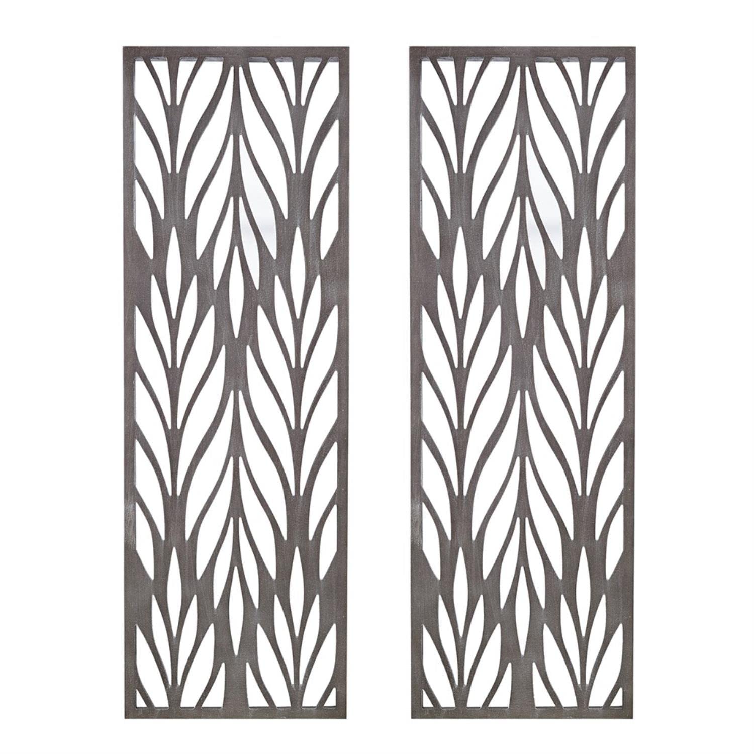 Madison Park Florian Wall Art - Carved Wooden Botanical Leaves Framed, Natural Sheen Finish - Modern Décor for Living Room, Ready to Hang Bedroom Decoration, 12"W x 36"H x 1"D, Reclaimed Grey 2 Piece