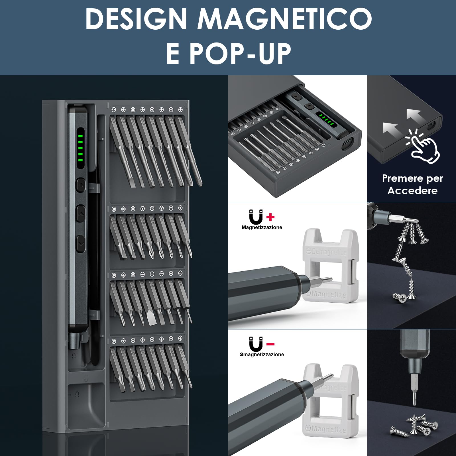 Cacciavite Elettrico Di Precisione 74-in-1, Mini Giravite Elettrico Con 64 Bit S2, 5 Livelli Di Coppia, 4 Luci LED, Electric Screwdriver Per Riparazioni Fini