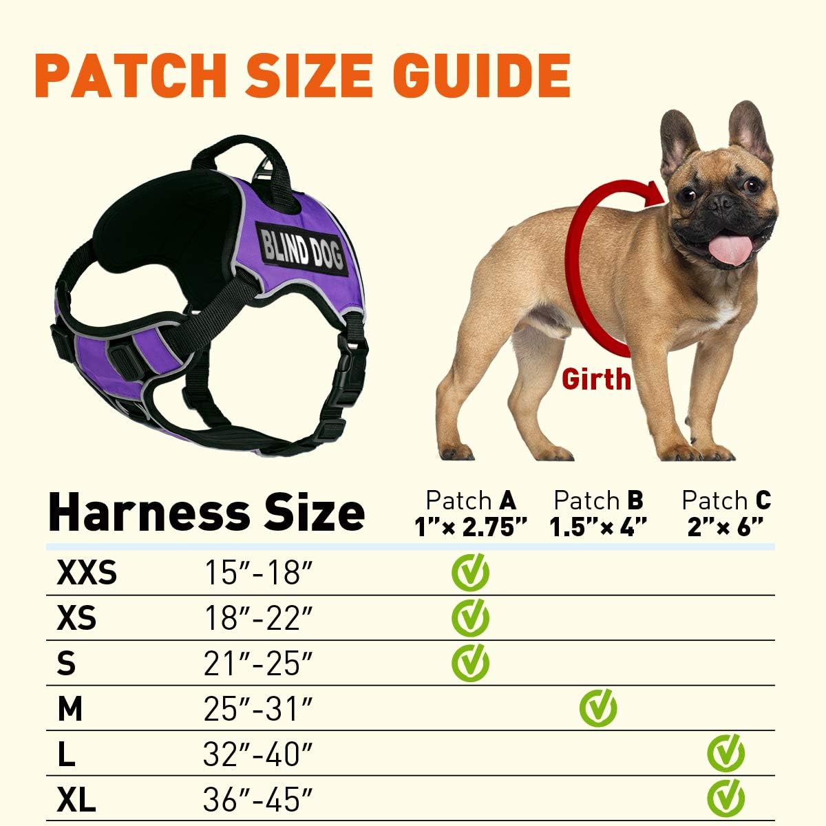 Dogline Quest No-Pull Dog Harness with 3D Rubber Blind Dog Removable Patches Reflective Soft Comfortable Dog Vest with Quick Release Dual Buckles Black Hardware and Handle 18 to 22 inches Purple