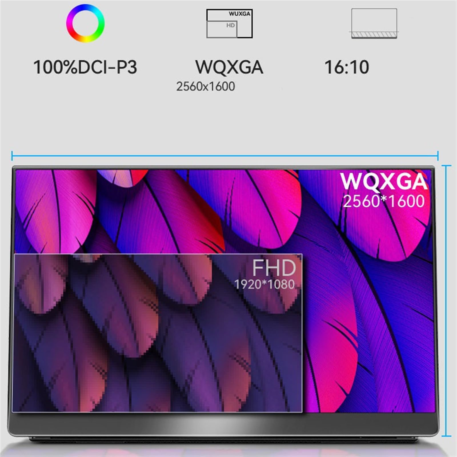 Przenośny monitor do laptopa 16-calowy ekran zewnętrzny QLED 2,5 K. Rozdzielczość 2560 * 1600. Ekran rozszerzający laptopa. Zewnętrzny biurowy do gier Przenośny monitor do gier