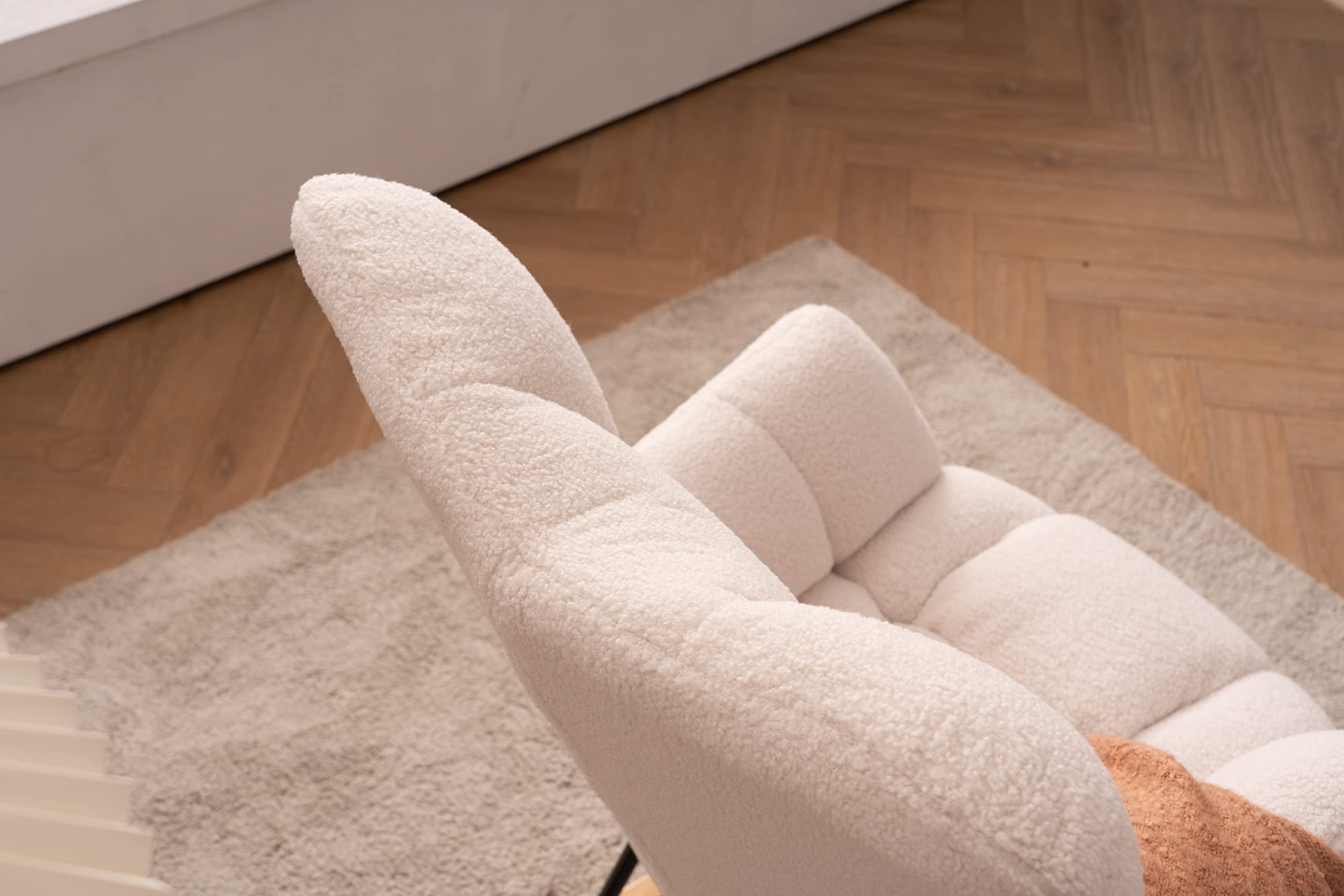 ZYLOYAL10 Mid Century nowoczesny pluszowy materiał pikowany tapicerowany fotel bujany wyściełane siedzisko do salonu sypialni przedszkola (biały miś)