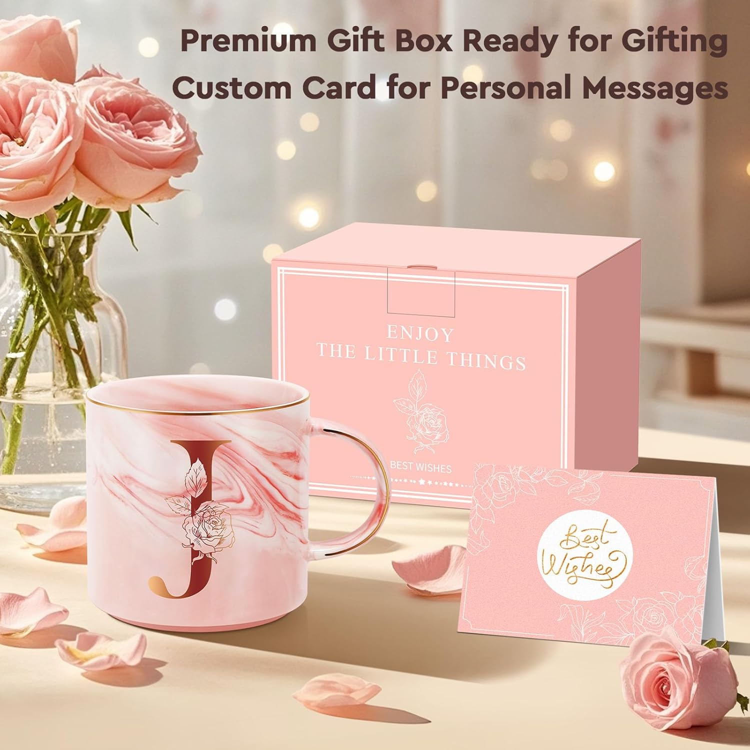 Valentines Day Gifts for Her, Anniversary Birthday Galentines Gifts for Women Mom Grandma Friend Sister Wife Teacher Coworker, Personalized Initial Customized Gift Monogrammed A-Z Coffee Mug 12 OZ(J) - Image 8