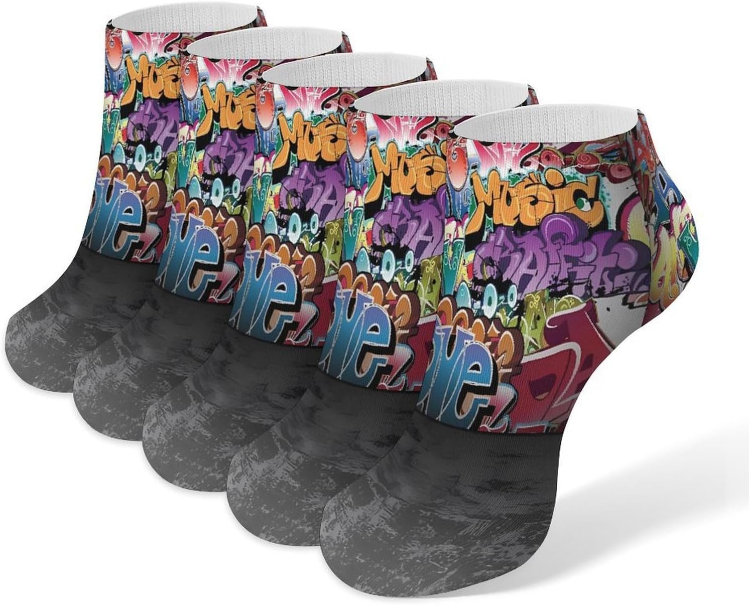 Graffiti Hip Hop Ankle Socks for Men Women 5 Pairs
