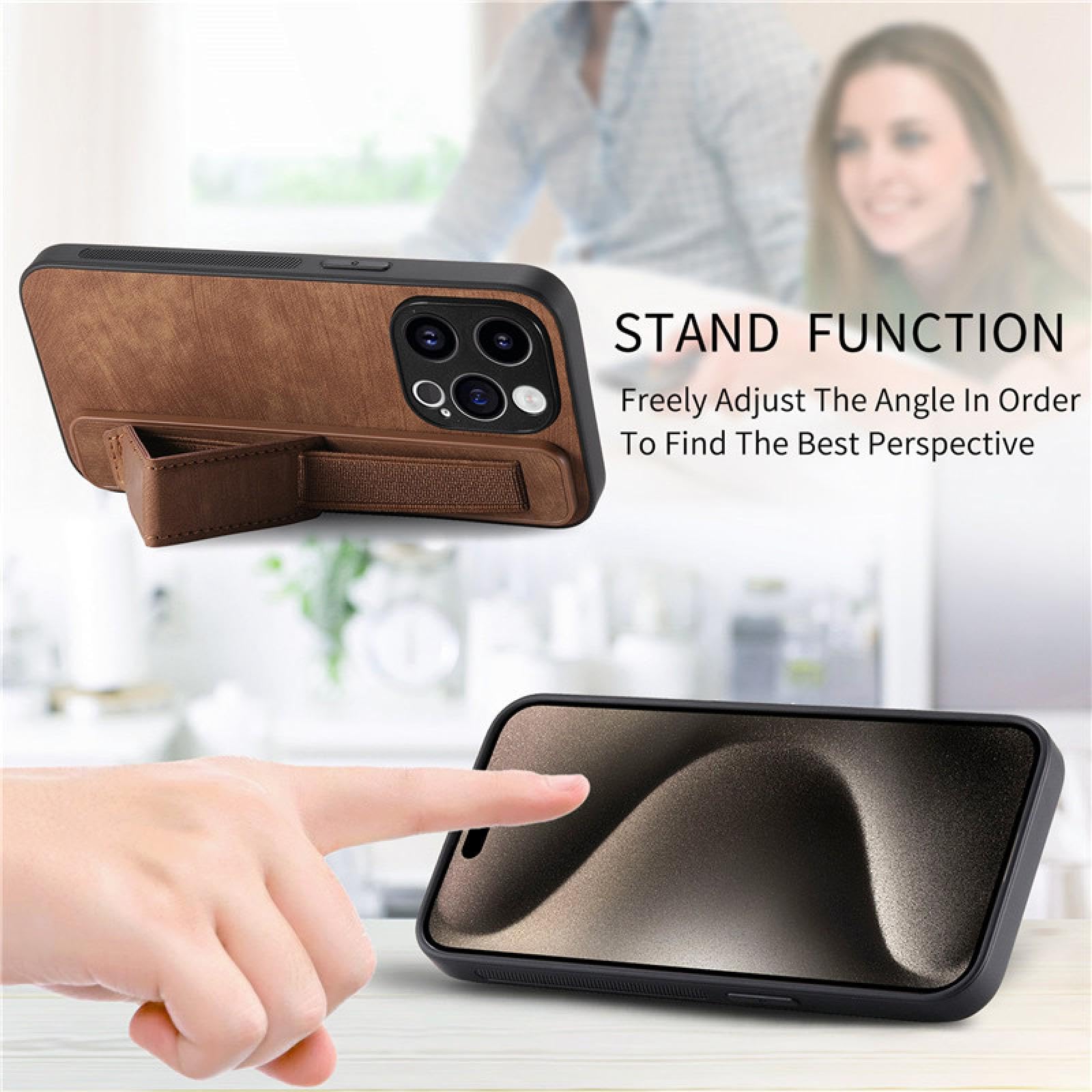 Für iPhone 15 Plus Handschlaufe Leder-Handyhülle Flip Stand Cover Bag (Für iPhone 15 Plus/LILA)