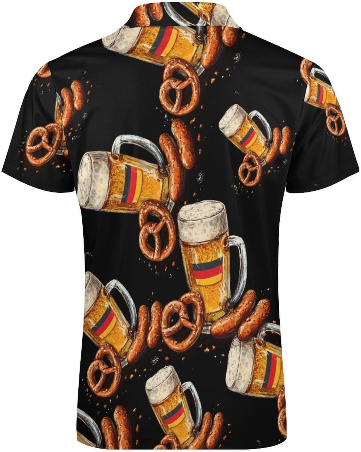 German Beer Pretzel Sausage Men's Polo Shirts Golf Short Sleeve Tops | Casual Workout,Golf T-Shirt,Zippered Tee,Collared,Print