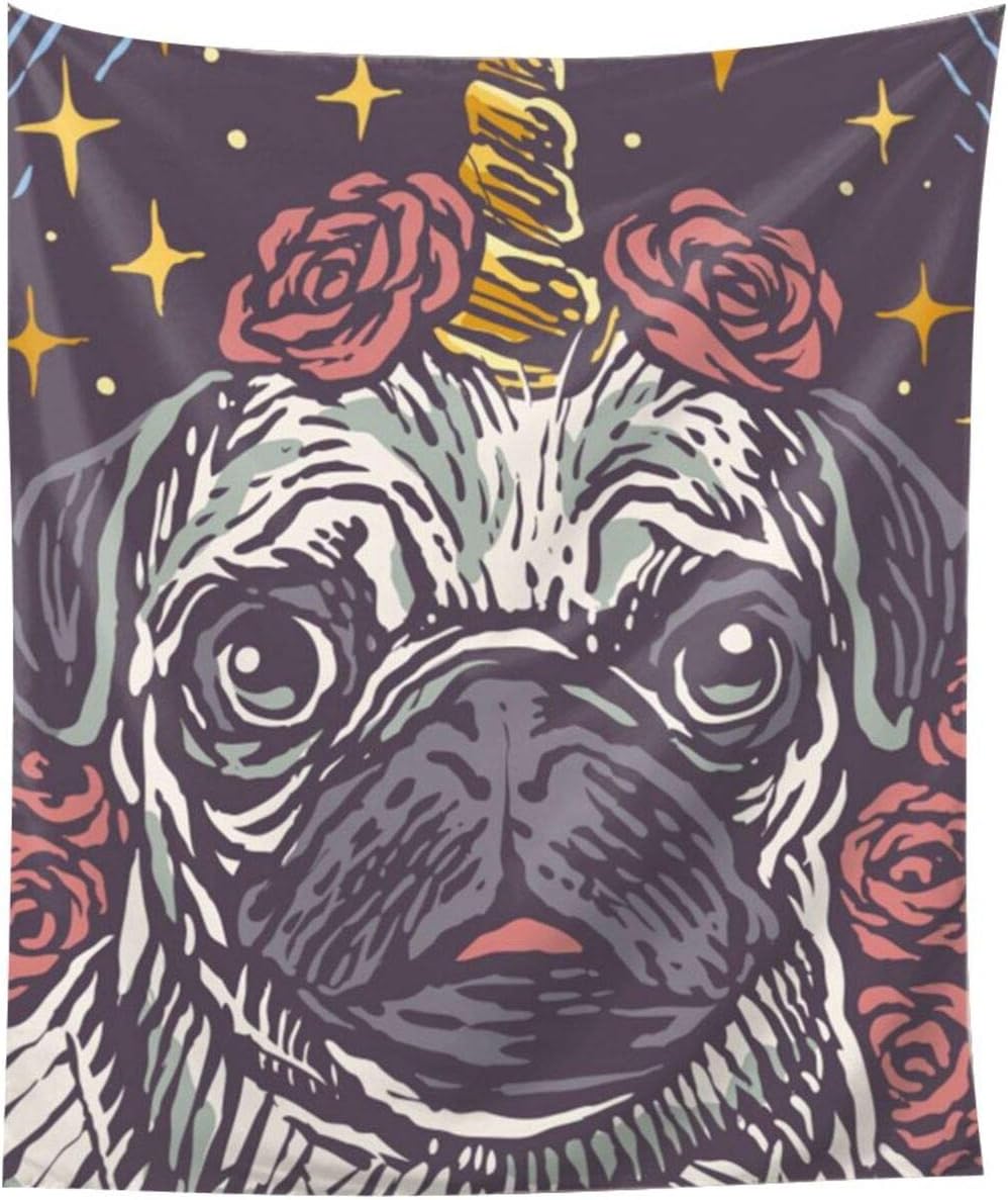 Amazon Co Jp かわいいユニコーンパグイラスト タペストリー 多機能壁掛け おしゃれ 室内装飾 モダンなアート 壁掛け壁画 インテリアの装飾 部屋 居間 玄関 浴室 お店 飾り 152x130cm ホーム キッチン