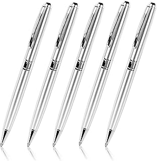 Cambond Ballpoint Pens Bulk Pens - Sliver Metal Pen Nice Luxury Pens for Men Business Office Police Comfortable Writing Twist Retractable 1.0 mm Medium Point Nice Pen, 5 Pack (Silver)