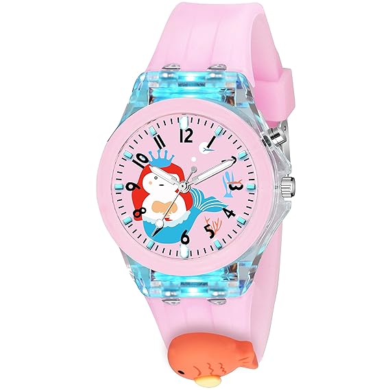 Swadesi Stuff Cute Cartoon Multi Color Lights Rubber Strap Analog Watch for Girls