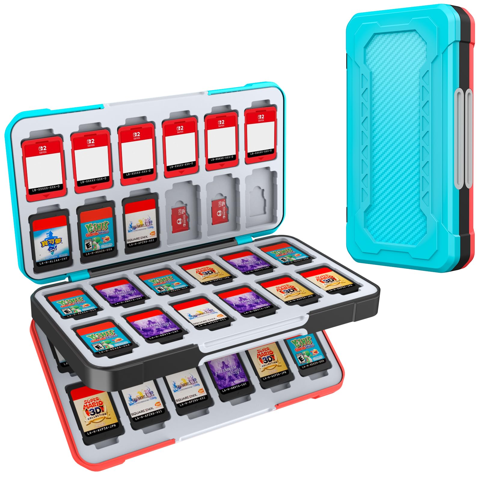 HEIYING Spielkarten Aufbewahrungsbox für Switch und Switch OLED Game Card, Tragbare Switch Lite Game Card Aufbewahrungsbox mit 48 Game Card Slots und 24 Micro SD Card Slots