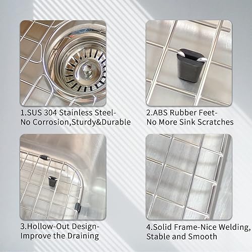Miniatura 3 de Paquete de 2 rejillas para fregadero de cocina, 11-34 pulgadas x 13-78 pulgadas, protectores para fregadero de cocina con drenaje central, estante