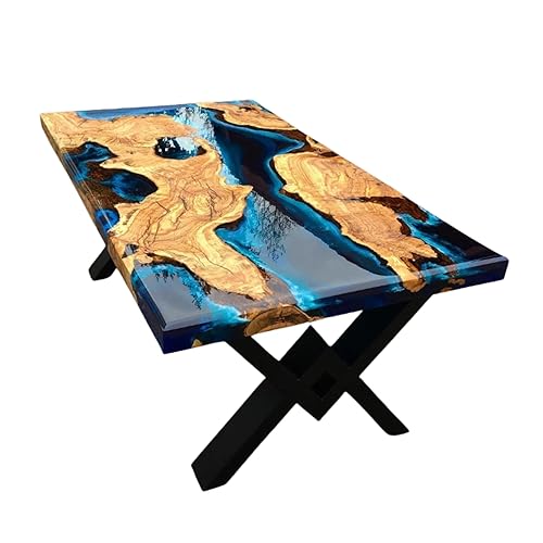 Customized Live Edge Epoxy Resin Dining Table Top, Personalized Blue