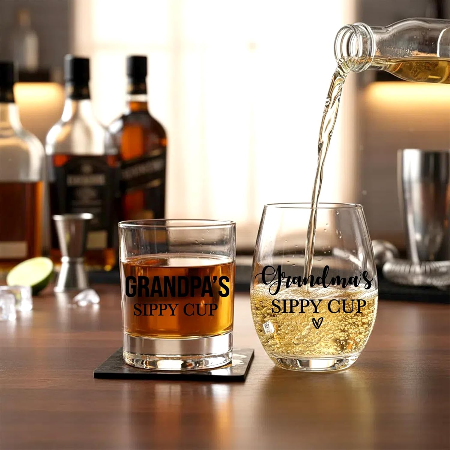 Grandma Grandpa Sippy Cup Funny Wine Glass,Funny 2-Piece Wine and Whiskey Glass Set,Time Grandmother or New Grandparents - Image 5