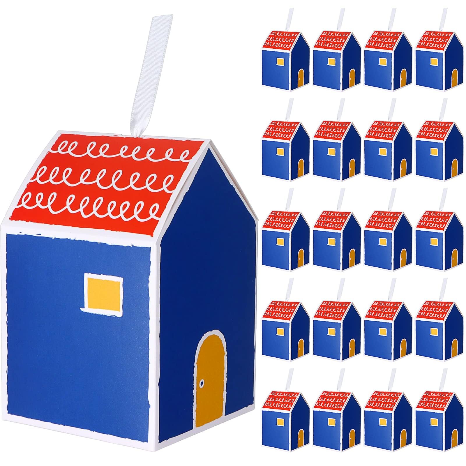 20 Pcs House Shaped Gift Boxes House Boxes for Treats, Treat Boxes for Dessert, Fancy Cookie Boxes for Gift Giving, Handmade Candy Boxes, Gift Bag Bakery Boxes Party Favors (Blue High House Style)
