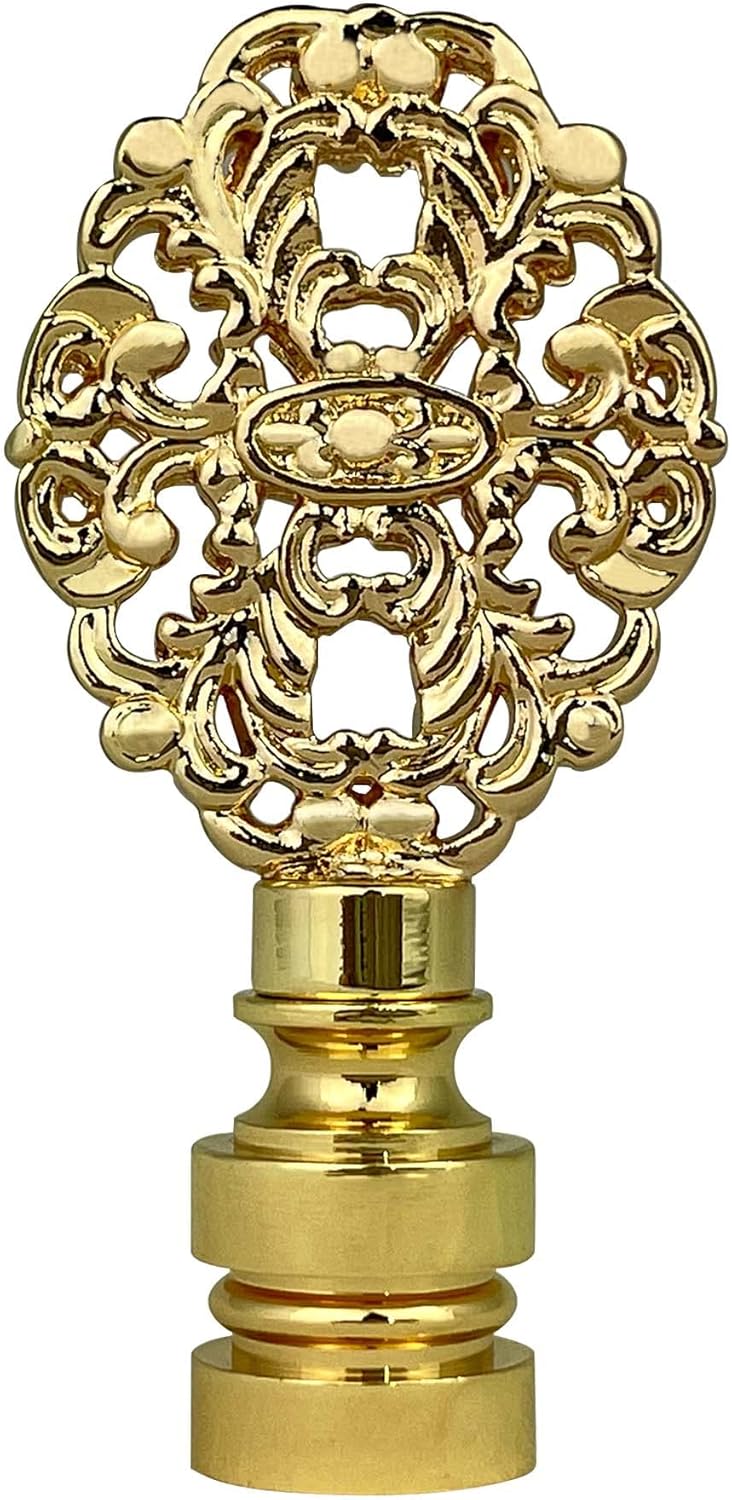 Royal Designs, Inc. Oval Filigree Finial for Lamp Shade, Polished Brass - Pack of 1