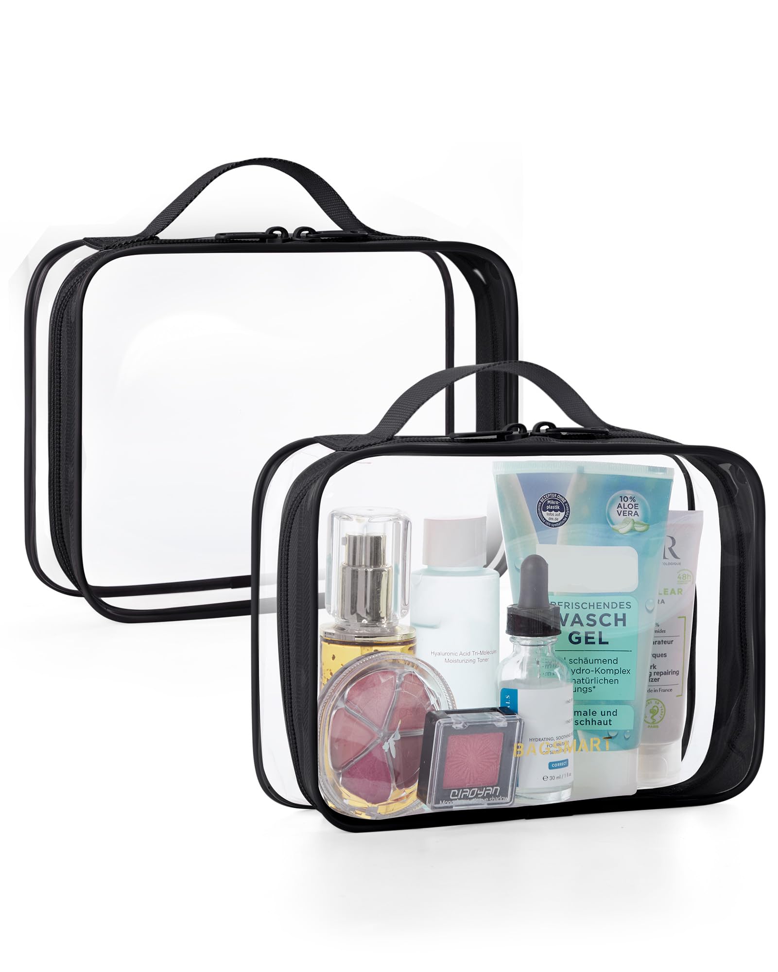 BAGSMART Clear Toiletry Bag, 2 Packs Waterproof Travel Makeup Cosmetic Organiser TSA Approved Airport Security Liquids Bags,Travel Essential for Toiletries, Black — view 17