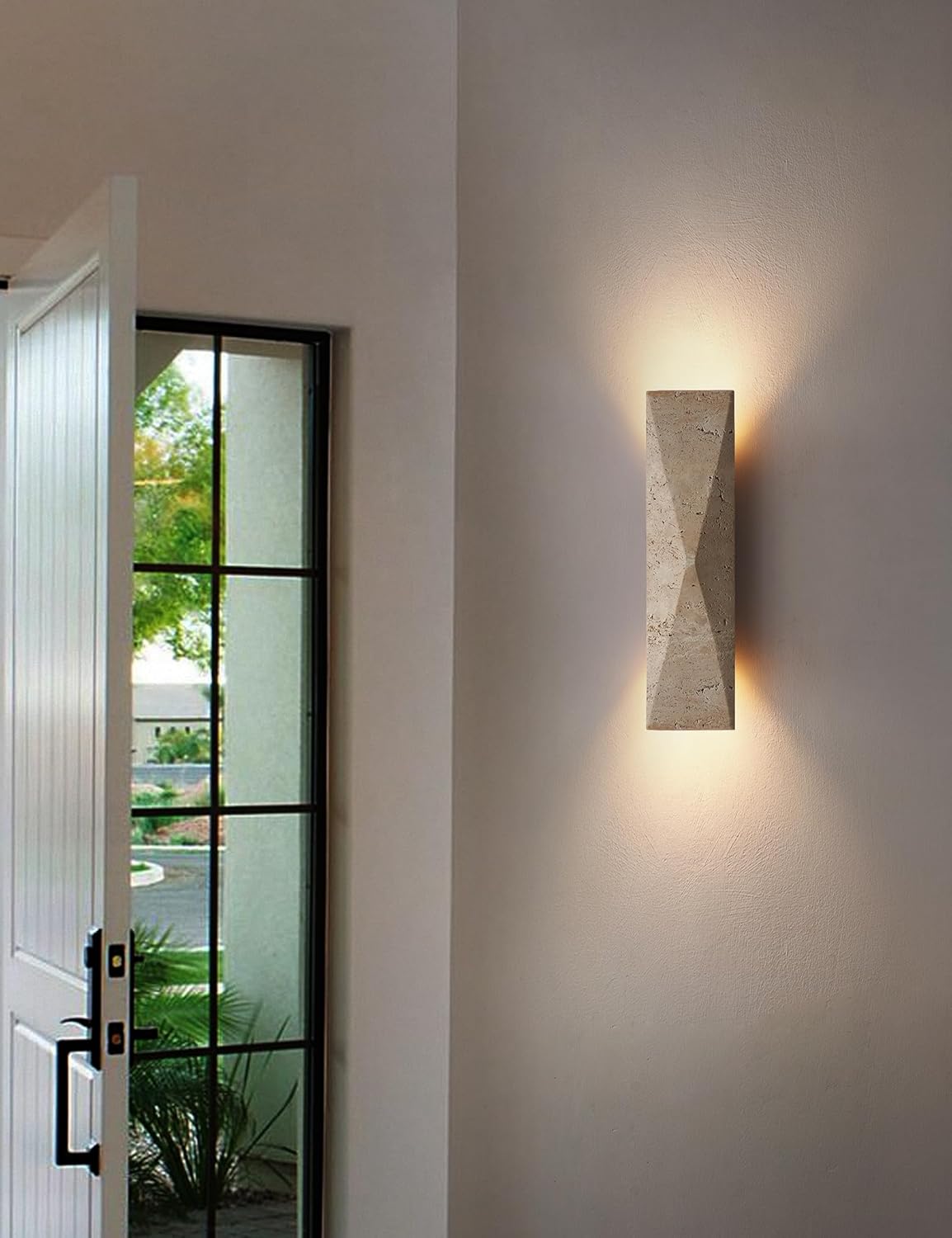 15.75in Natural Marble Wall Sconce Nordic Style Stone Wall, Vanity Light Fixture for Living Room,Modern Wall Light, Alabaster Wall Sconce for Livingroom, Bedroom, Staircases，Entryway (Black)