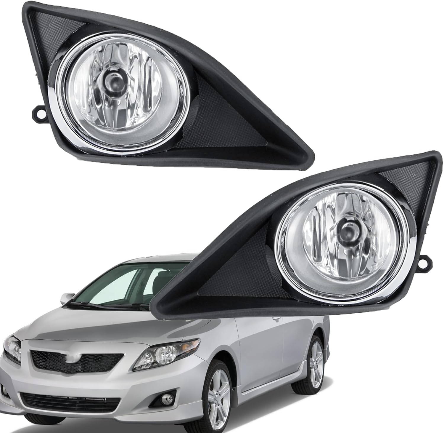 munirater 1 Pair Fog Lights Assembly Front Chrome Replacement for Corolla LE CE XLE XRS 2009-2010 Left and Right Side w/Wiring Switch Kits Fog Lamps