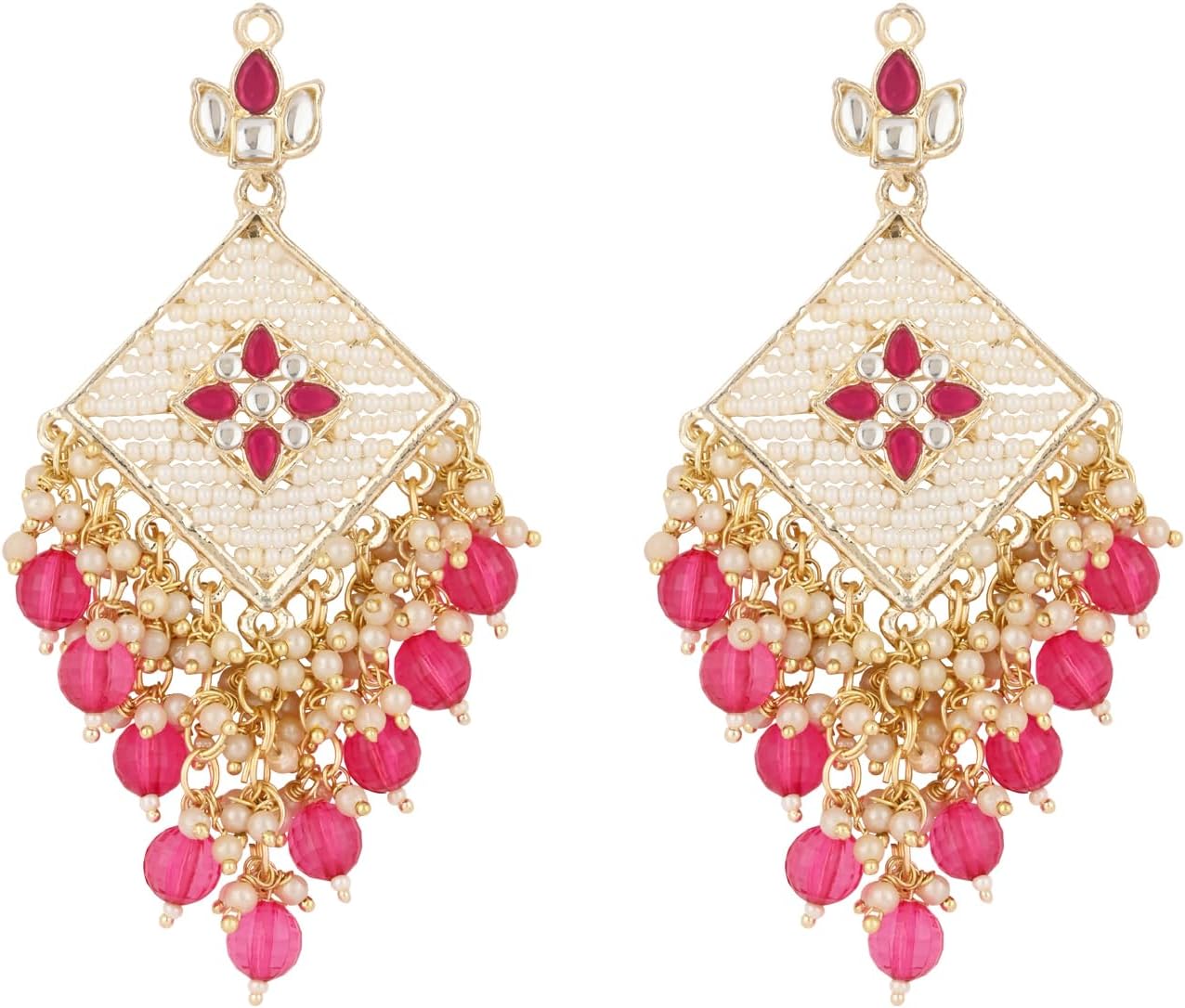 I Jewels Gold Plated Indian Wedding Bollywood Kundan Pearls Dangle Earrings For Women (E2943)