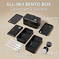 Vista 9 de Umami Bento Lunch Box for Men & Women, Black Lotus, 68 oz